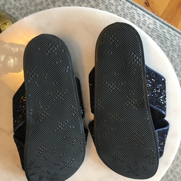 VOYAGE Navy Sequined Crisscross Slides - Picture 2 of 2